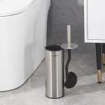 Silver Curved Design Toilet Cleaning Brush With Holder Stainless Steel OEM