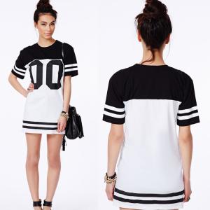 China Fashion Women Longline Loose Long T Shirt Baseball Dress With Printed factory