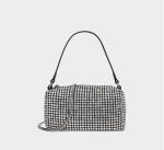 15cm Mini Shoulder Purse Black Strap Silver Diamond Bag