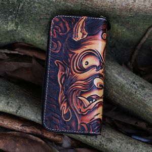 Buddha Demon Handmade Vegetable Tanned Cowhide Carved Japanese Wallet Genuine