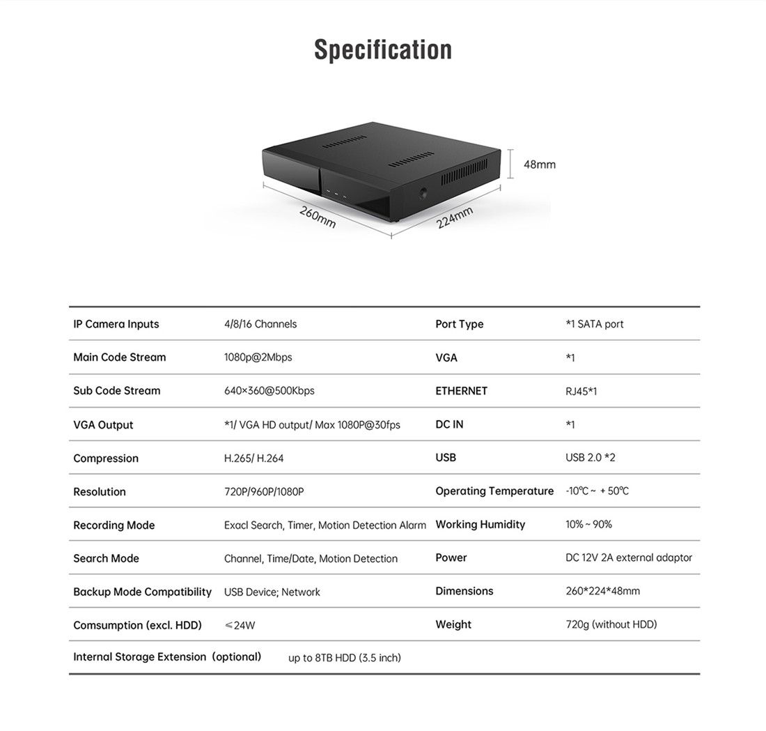Wired NVR 8CH(MN1108TY)
