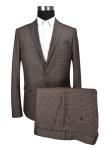 Outside Slim Fit Tailored Suits Brown Check Breastpocket Business Banquet