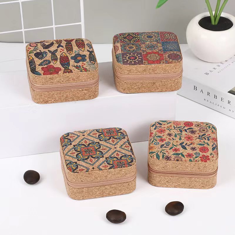 Cork Travel Jewelry Case, Cork Box Jewelry Organizer for Ring Necklace Earring, Personalized Gift for Women Mothers Girls