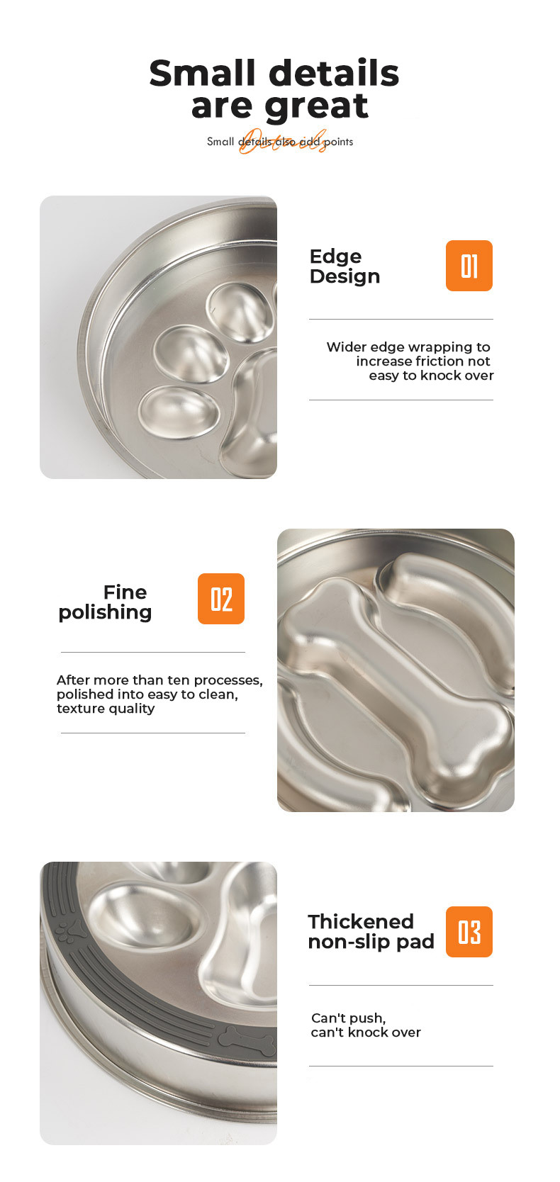 Stainless Steel Pet Bowl Anti-Upset Non-Slip Anti-Choking Slow Food Bowl