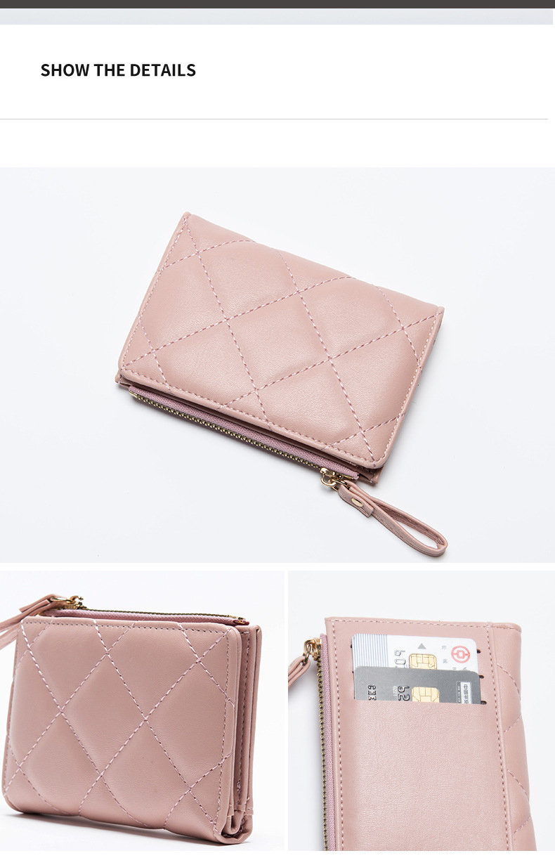 Custom Logo Quilted Women's Wallet Pu Leather Stylish RFID Lady Zipper Purse Ladies Card Holder Wallet