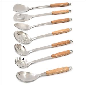 China 304 Stainless Steel Kitchen Utensils Sets 7PCS Cooking Tools With Wooden Handle factory