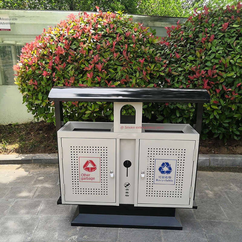 Outdoor 4 Compartment Trash Can Stainless Steel Trash Can For Street Park