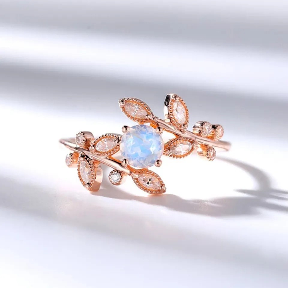 925 Sterling Silver CZ Jewelry Dainty Rings Natural Faceted Blue Moonstone Ring
