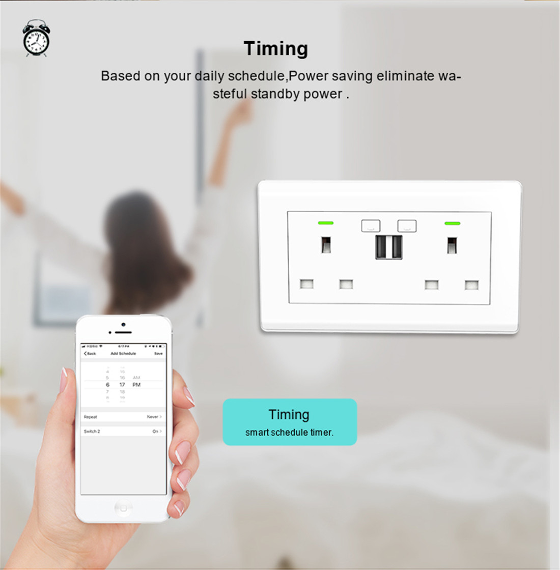 UK Smart Wall Socket With Double USB