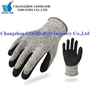 China Double Dipped Gloves Sandy Nitrile Palm Coated 4443D Anti Cut Gloves factory