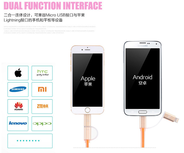 High Speed 2 In 1 USB Li Ion Battery Charger Mobile Charger Usb Cable 100mm Length
