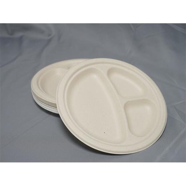 China 9" Or 10" Round Biodegradable Sugarcane Plates 3 Compartment factory