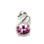 925 Sterling Silver Oval Green Cubic Zircon Swan Pendant Necklace (PSJ090)