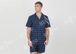 Navy Blue Mens Luxury Sleepwear Button Through Shirt And Short Pants Eco