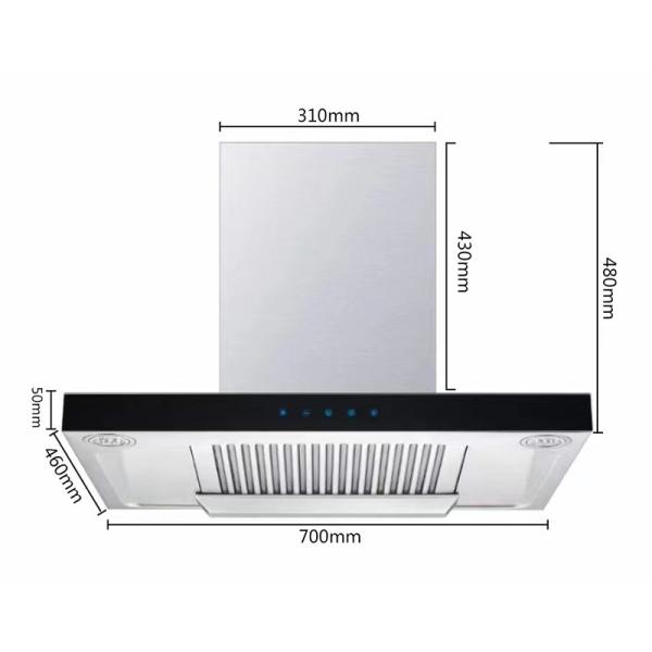 Low Noise Electric T Shape Wall Mounted Chimney Hood Stainless Steel Filter