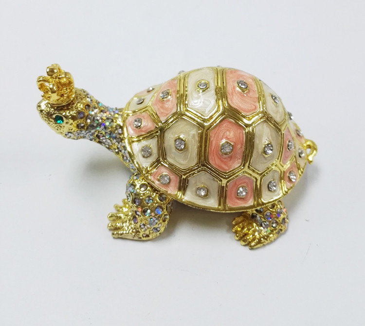 Fashion Wholesale Metal Crystal turtle trinket box Metal crown turtle trinket box