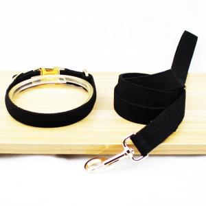 China Custom Printed Logo Dog Collar Leash Set 4 Size Luxury Padded Decorative Velvet factory