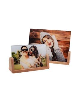 China Acrylic Sublimation Photo Frames With Warm Color Light Wood Base Stand LED Night Lights factory