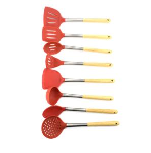 China Acacia Wooden Handle Kitchen Spatula Spoon Set 8 Pieces Non Stick Strainer factory