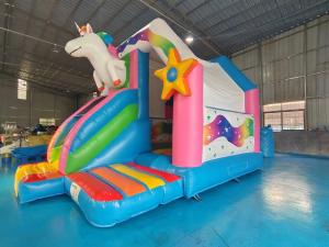 China Pvc Tarpaulin Inflatable Combos Funny Colorful Unicorn Blow Up Bounce House With Slide factory