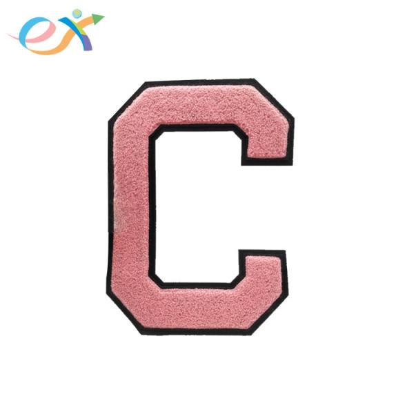 China Double Layer Towel Embroidery Chenille Custom Pink Letter Patches factory