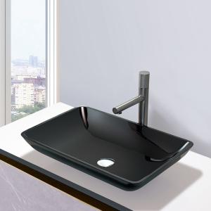 China High Glossy Bathroom Wash Basins Black Crystal Stone Glass Vessel Sinks factory