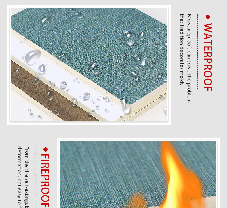 Bamboo Wood Fiber Fireproof Fabric PVC Wall Panels Water Resistant