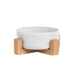 Eco Friendly Marble Ceramic Raised Dog Bowls With Wooden Stand