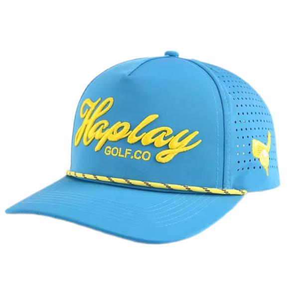 3D Embroidery Outdoor Baseball Caps With Woven Stripes On Fronts And Laser Holes