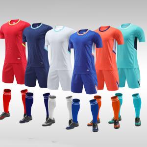 China Casual Custom Plain Soccer Jerseys Breathable Blue White Orange Football Jersey Set factory