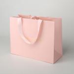 200gsm Paper Custom Made Shopping Bags Pink Paper Retail Bags With Ribbon Handle