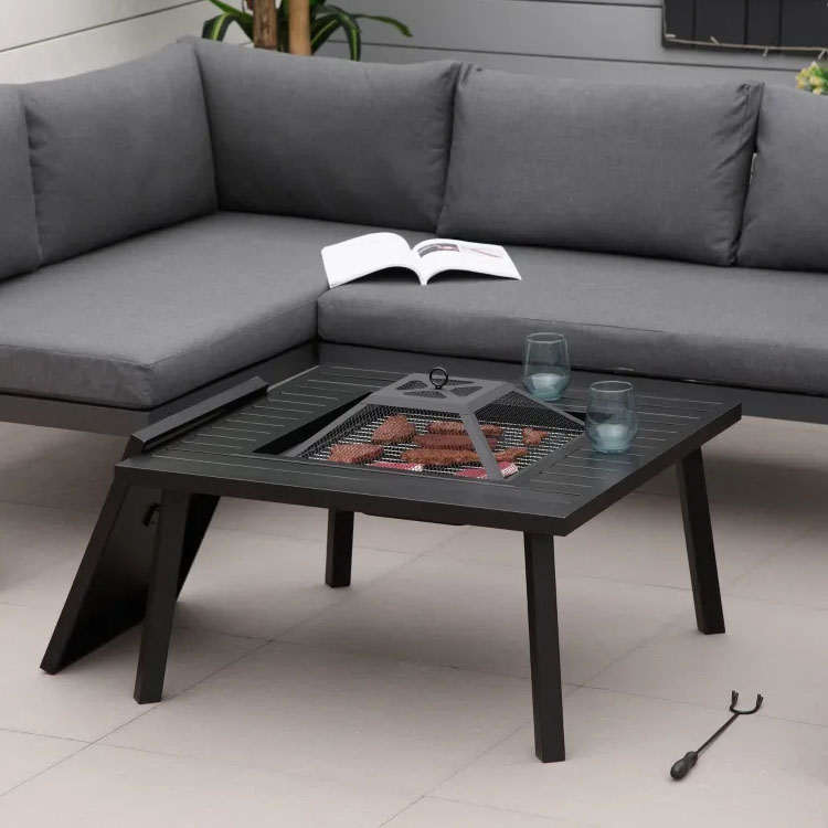 Relax in Style Square Ceramic Wood Burning Fire Pit Table for Backyard Patio Garden Camping