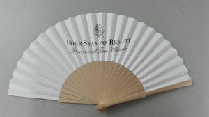 China 23cm promotional hand held fan with natural wooden handle and paper , can print logo or design factory