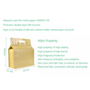 Stand Up 25x11x29.5cm Matte Kraft Paper Zipper Bag With Handle and Flat Bottom