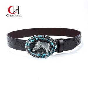 China Vintage Denim Sculpture Craft Men's Leather Belts Needle Buckle Fashion Belts For Jeans factory