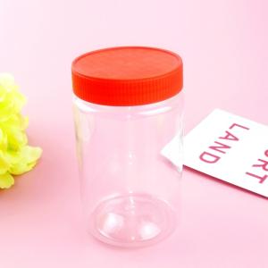 China 450ml Thread Cap Round Clear Plastic Candy Jars For Dry Food Storage factory