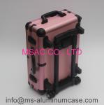Pink Aluminum Makeup Case With Light , Fireproof Luggage Makeup Case