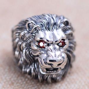 China Men Style Lion Heads Design Chunky Black 925 Silver Ring (XH047098W) factory