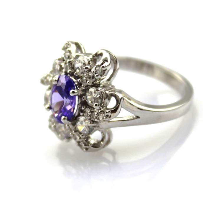 Women Jewelry 5mmx7mm Oval Blue Topaz Clear Cubic Zirconia Silver Ring(F22)