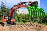 Black / Green Steel Brush Rake Excavator Attachment Sharp Tines Heavy Duty