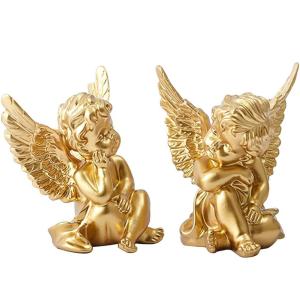 China Garden Miniature Gold 2pcs Cherub Resin Statue Sculpture Decorative Baby Angel Figure factory