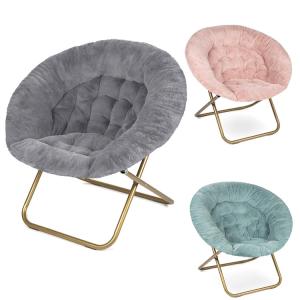 China Camping Steel Legs Foldable Moon Chair for Adult and Kid Faux Fur Bedroom Saucer Chair factory