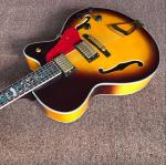 Double F hole OEM hollow body JAZZ electric guitar yellow maple top Jazz guitar