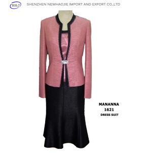 China Long sleeves bright pink women elegant skirt suits factory