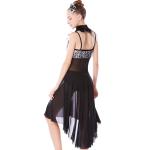 MiDee Lyrical Dress Modern Dance Costumes Heavy Sequins Silver/Back With Feather