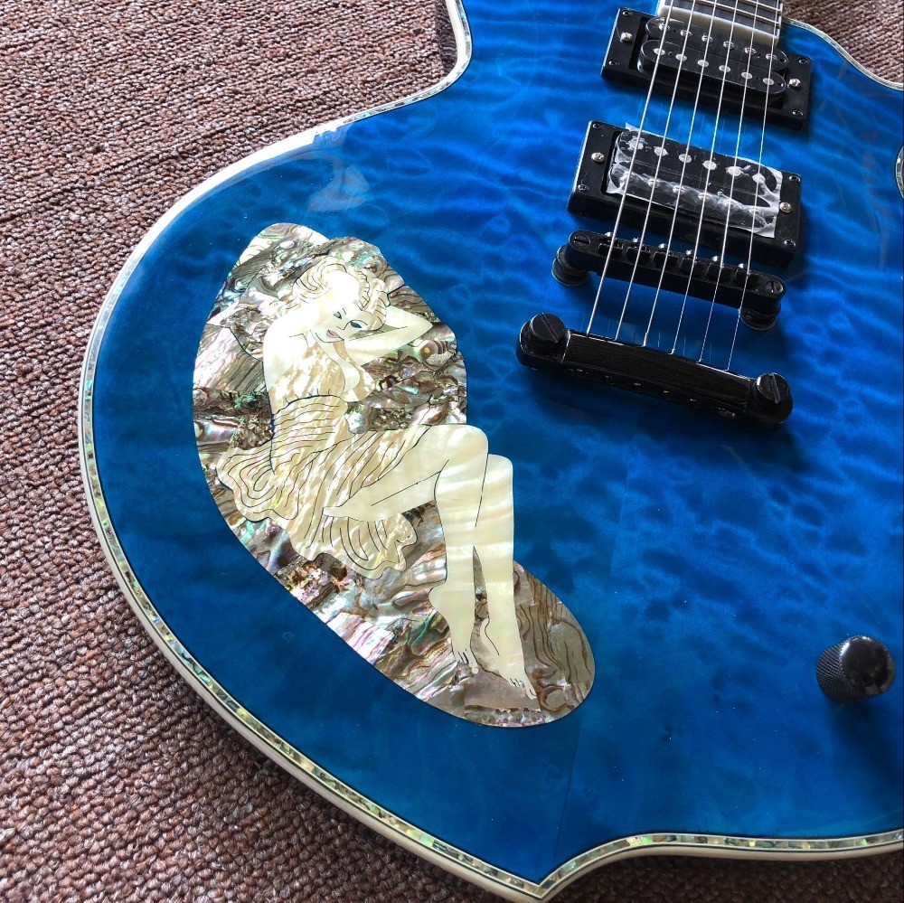 New handwork 6 Strings Rosewood fingerboard Electric Guitar with blue color flame top guitar and black hardware