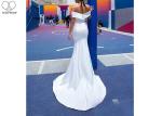 Long Tail White Satin Wedding Gown 2 In 1 Off Shoulder Satin Mermaid Fishtail