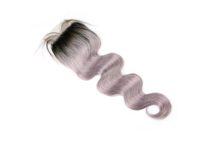 Virgin Hair Weave Brazilian Grey Purple Top Lace Closure 8 Inch To 22 Inch