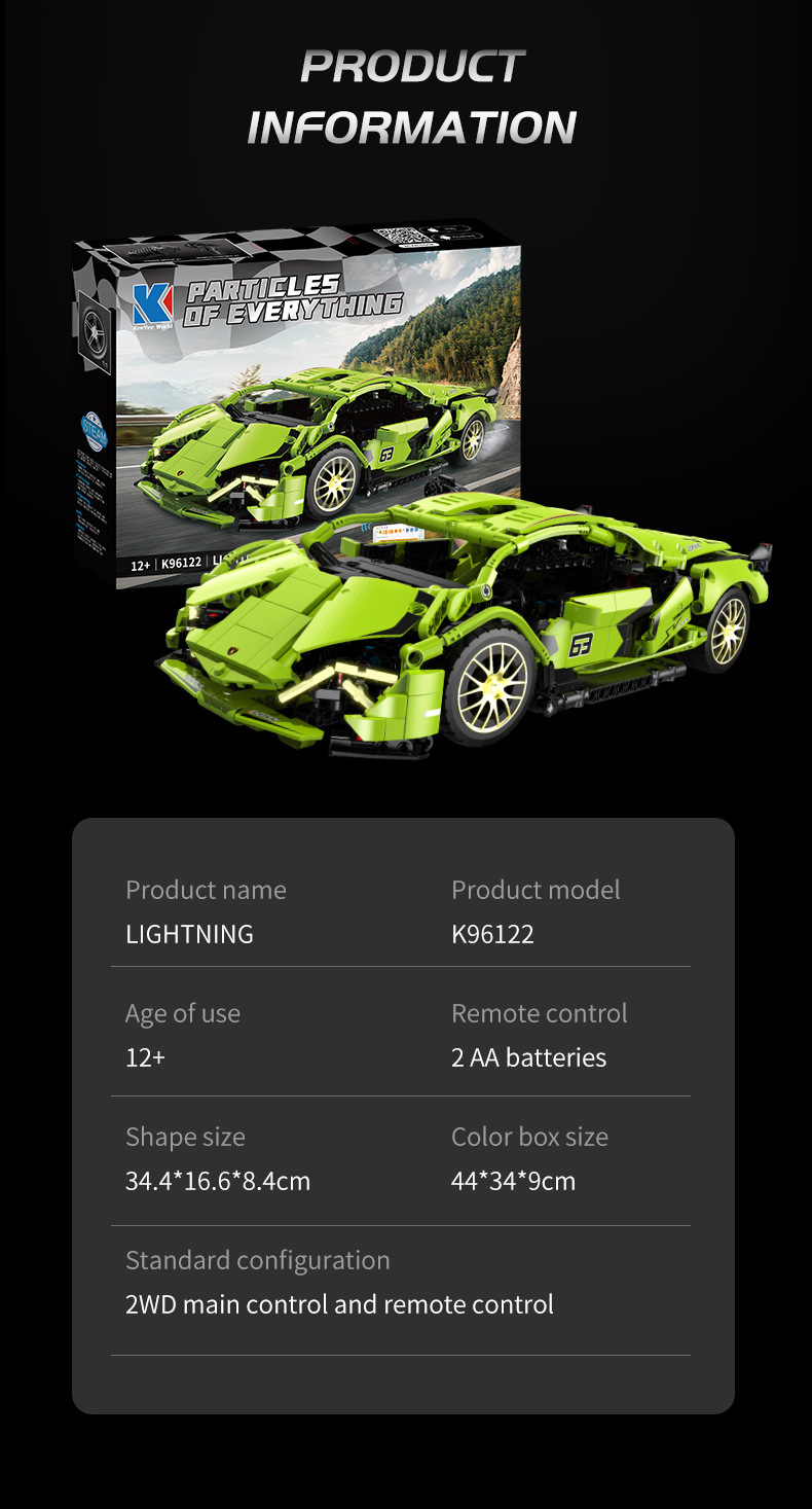LEGO Compatible Electric Sports Car Building Block Toy 30m Remote Distance for Ages 14 Up