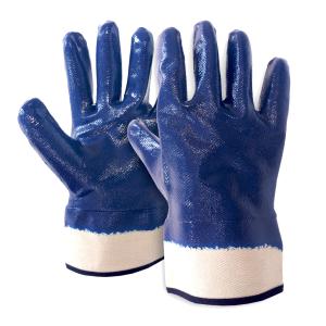 China Oil Acid Alkali Resistant Gloves Blue Nitrile Fully Coated Gloves With Plasticized Safety Cuff factory